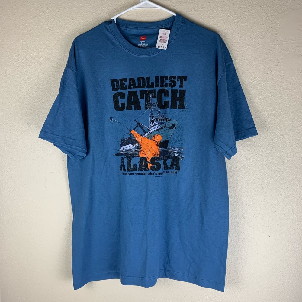 🦀 Vintage Deadliest Catch Alaska Graphic Tee Hanes Blue T-Shirt XL Rare TV Show